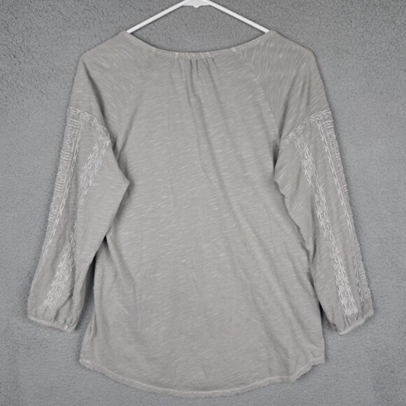 Lucky Brand Women's Small Peasant Blouse Tassle Tie Embroidered Grey - Picture 2 of 9